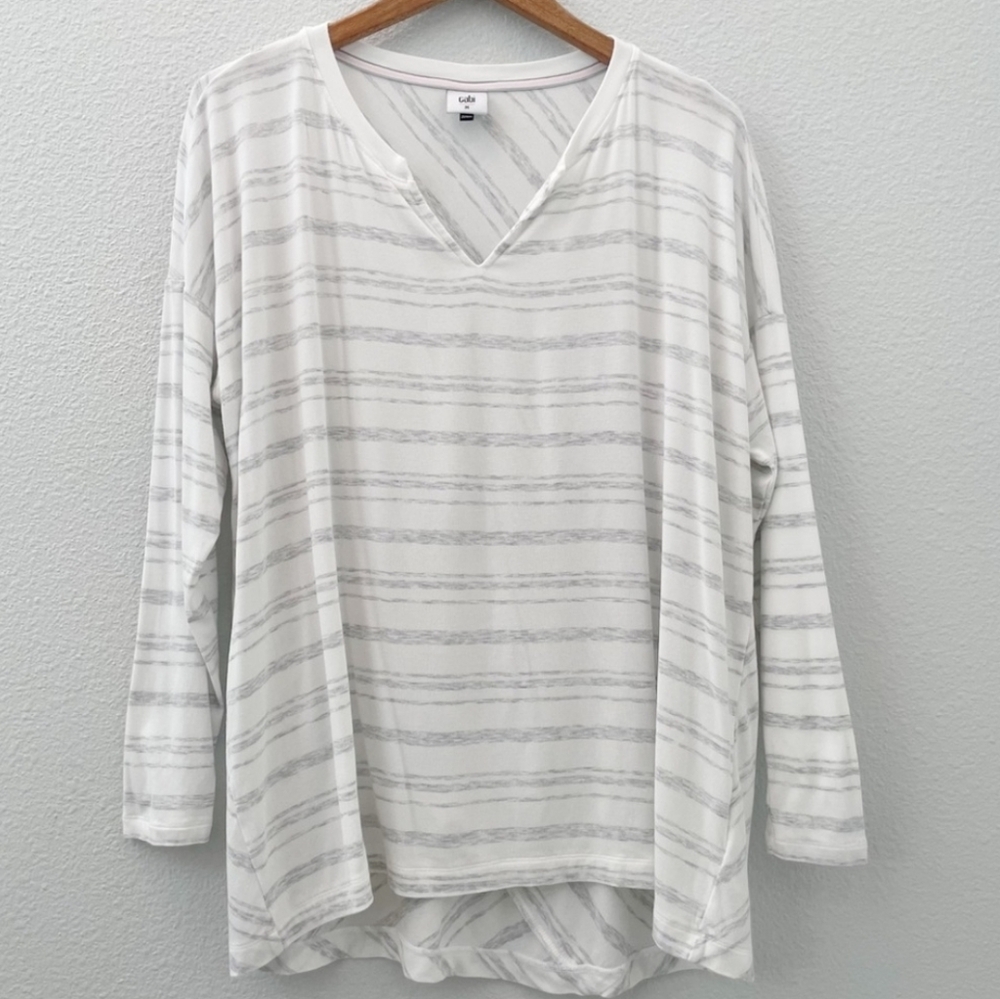 Cabi 5930 White Gray Stripped Atc Habit Long Sleeve Oversized Tshirt Size XL - Picture 3 of 8